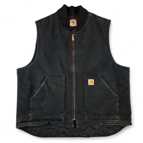 Vintage Carhartt Duck Canvas Green Work Vest Quilted Lining Estimated Size XXL